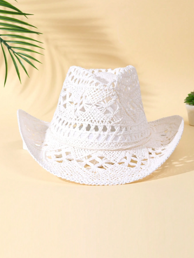 Rope Decor Solid Hollow Out Straw Hat