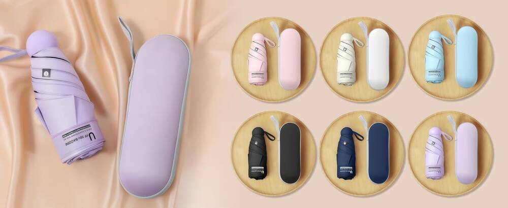 Travel Mini Umbrella for Purse With Case Small Compact w/ UV Sun Protection | Lightweight